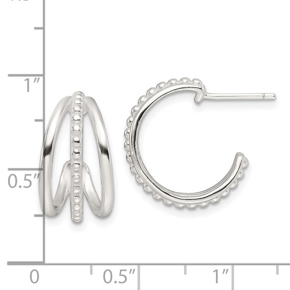 Sterling Silver Triple C-hoop Post Earrings