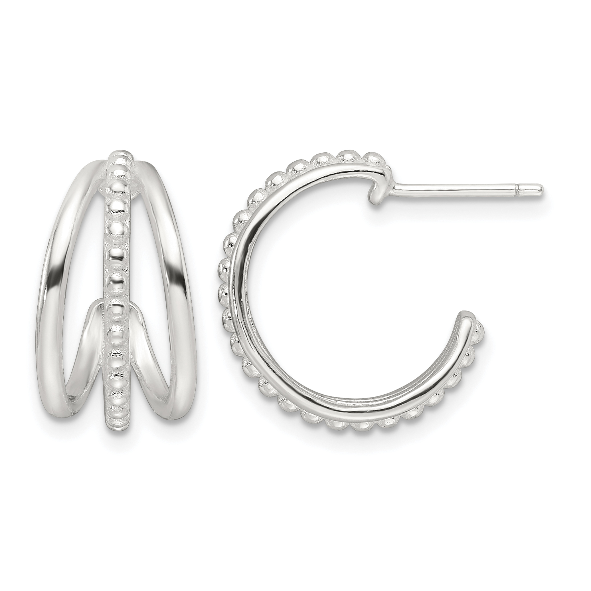 Sterling Silver E-Coating Polished and Textured C-Hoop Earring (QE16988)