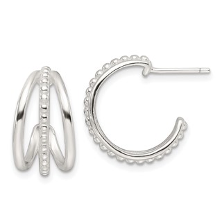 Sterling Silver Triple C-hoop Post Earrings