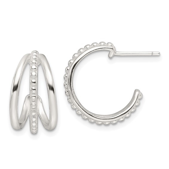 Sterling Silver Triple C-hoop Post Earrings