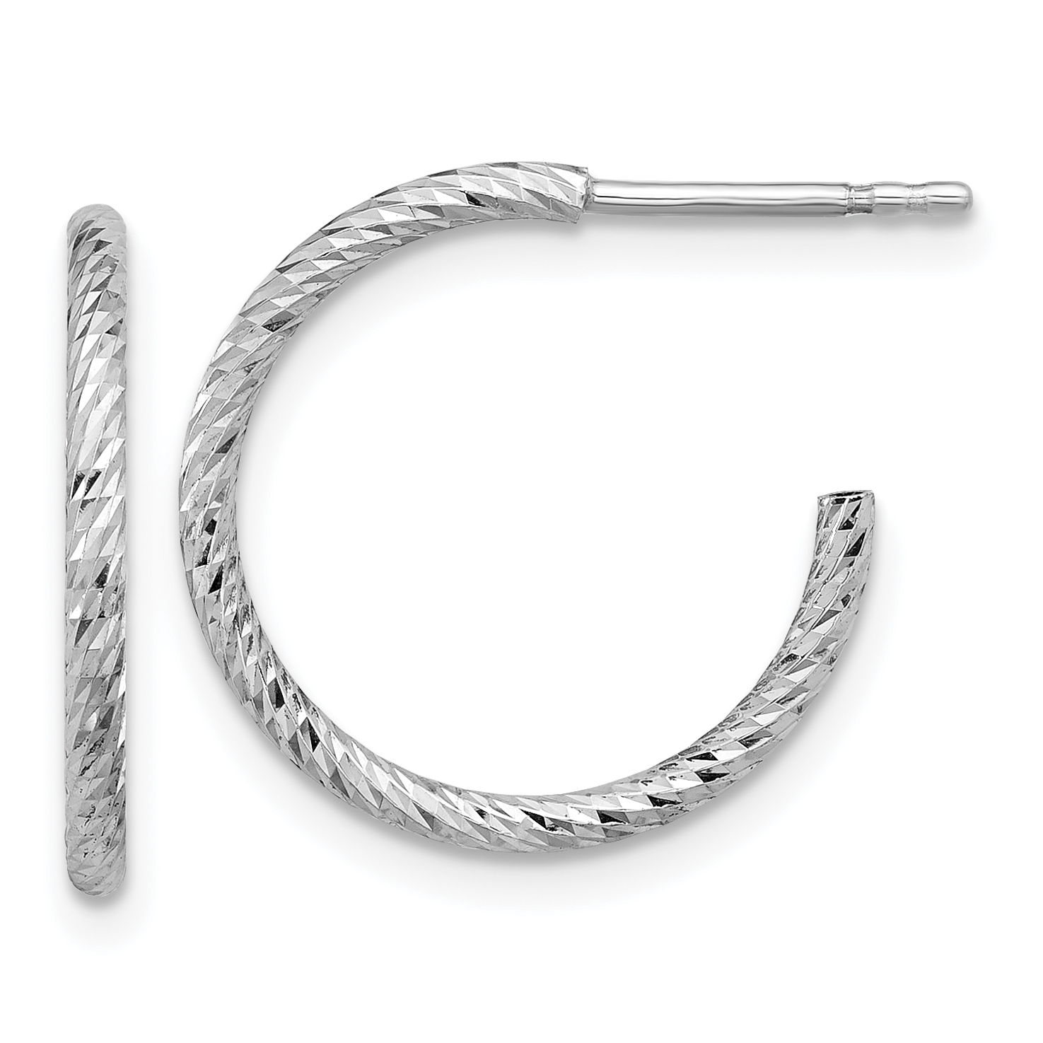 Sterling Silver Rhodium-plated D/C Hollow Tube C-Hoop Earrings (QE16991)