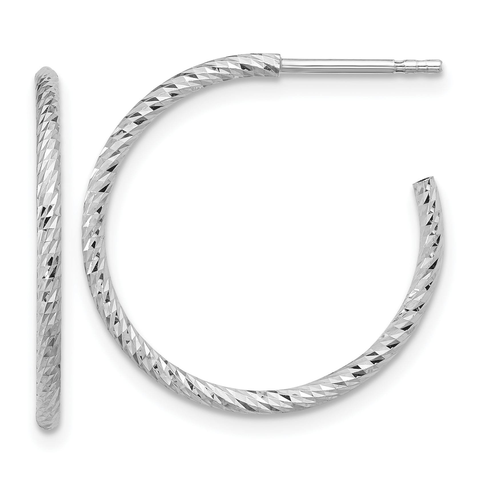 Sterling Silver Rhodium-plated D/C Hollow Tube C-Hoop Earrings (QE16992)