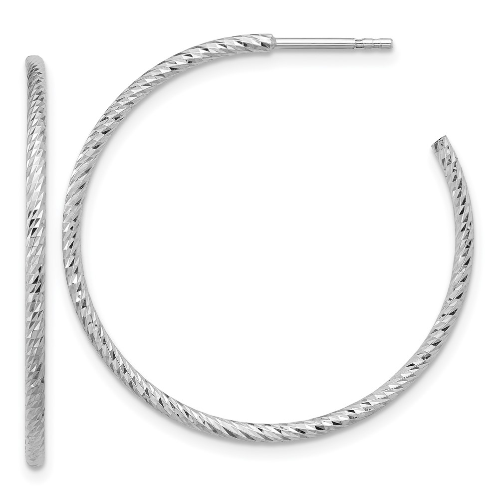 Sterling Silver Rhodium-plated D/C Hollow Tube C-Hoop Earrings (QE16993)