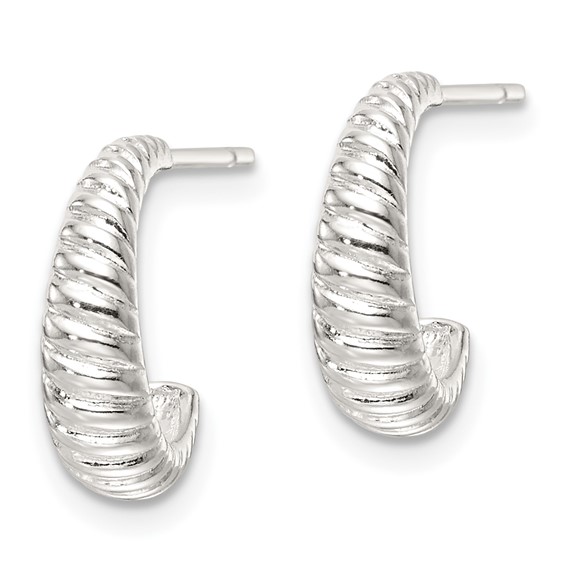 Sterling Silver Grooved C-hoop Post Earrings