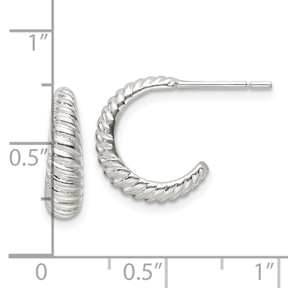 Sterling Silver Grooved C-hoop Post Earrings