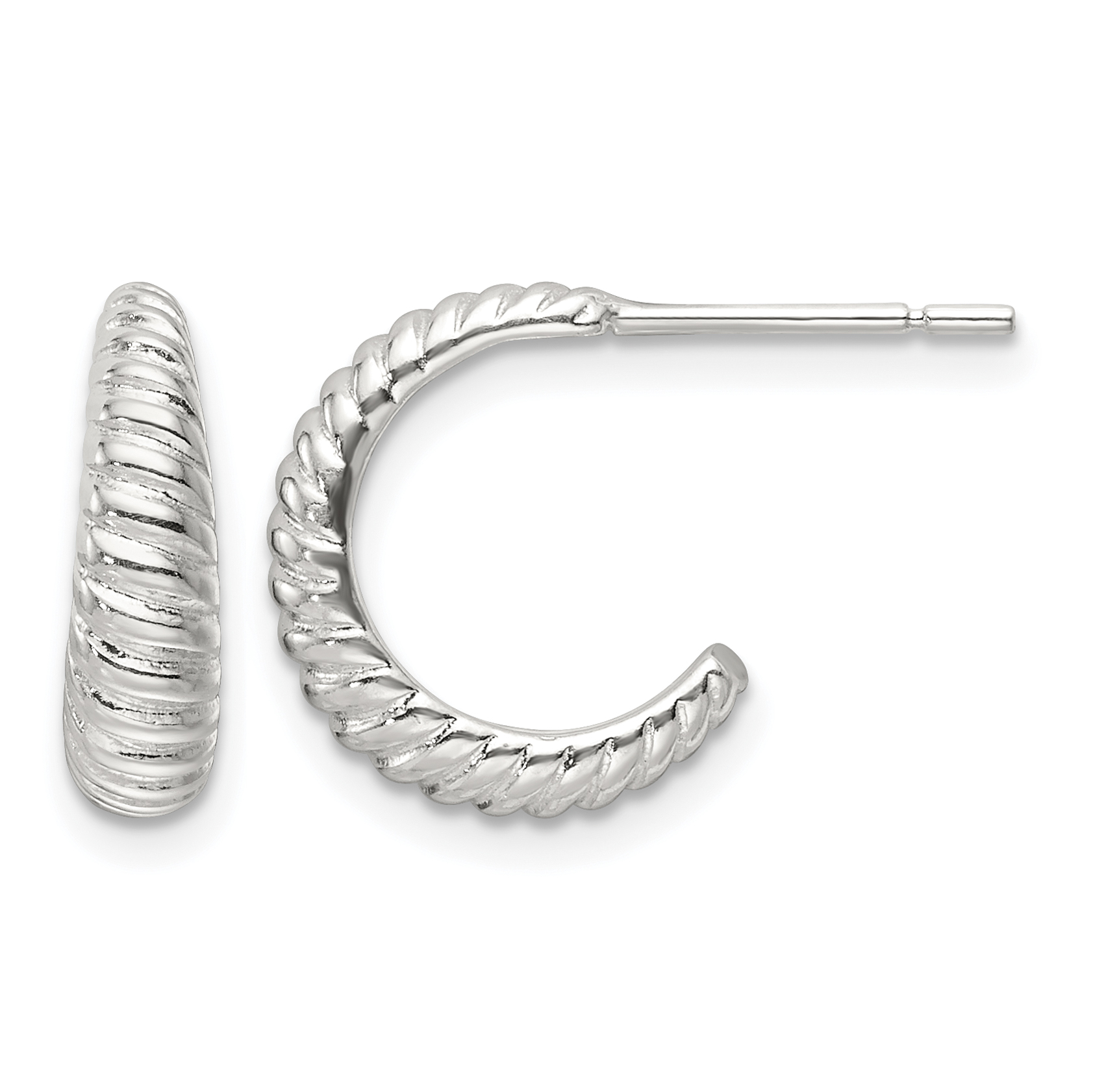 Sterling Silver Polished Scalloped J-Hoop Post Earrings (QE16994)