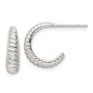 Sterling Silver Grooved C-hoop Post Earrings