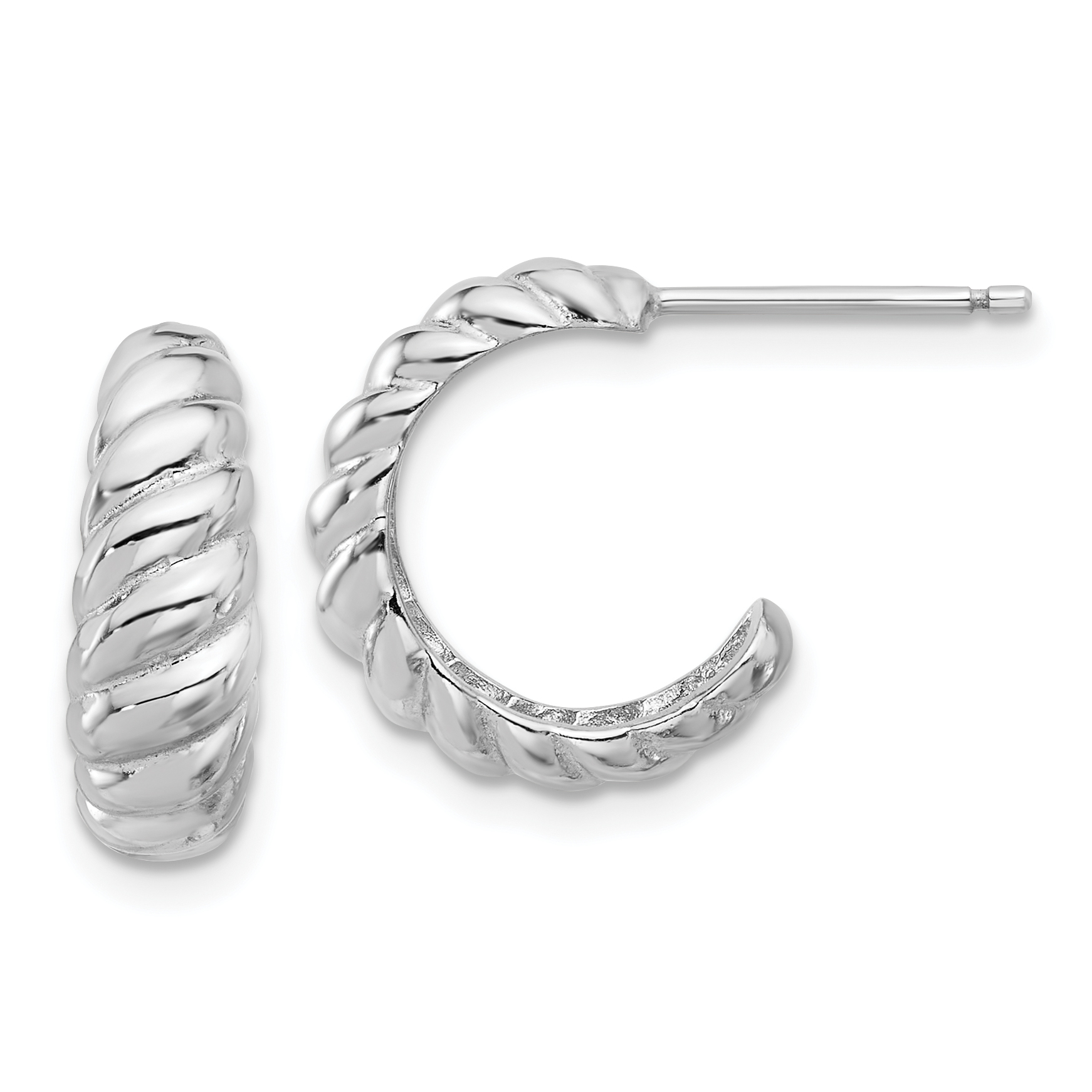 Sterling Silver Rhodium-plated Scalloped Post Hoop Earrings (QE16995)