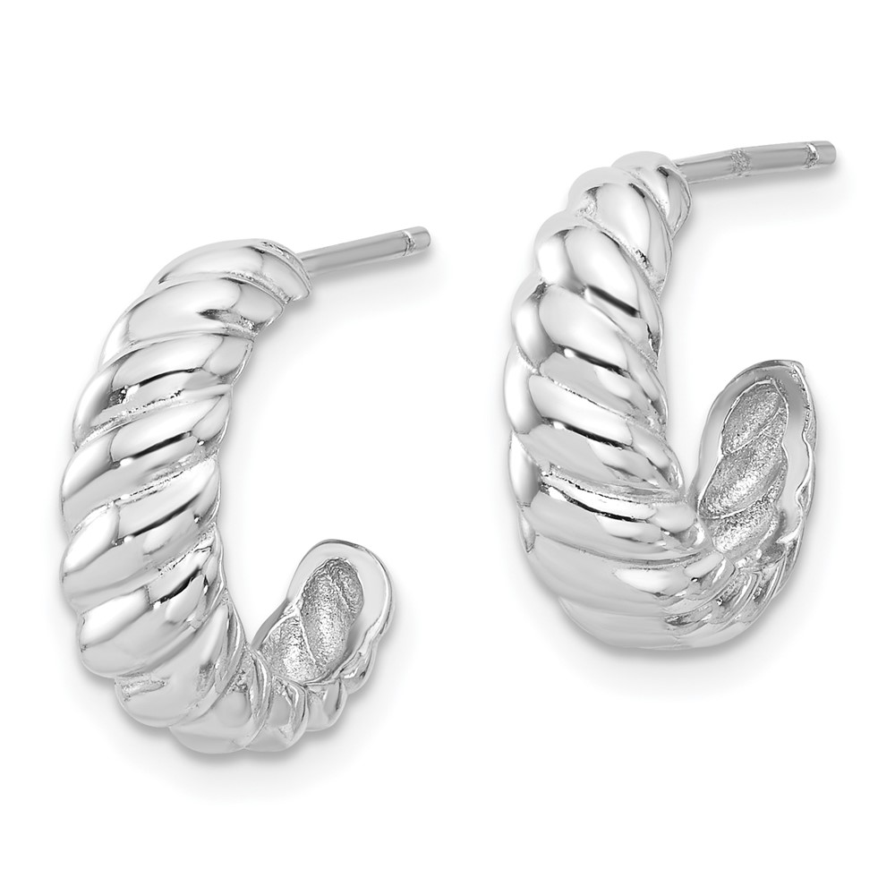 Sterling Silver Rhodium-plated Scalloped Post Hoop Earrings (QE16996)