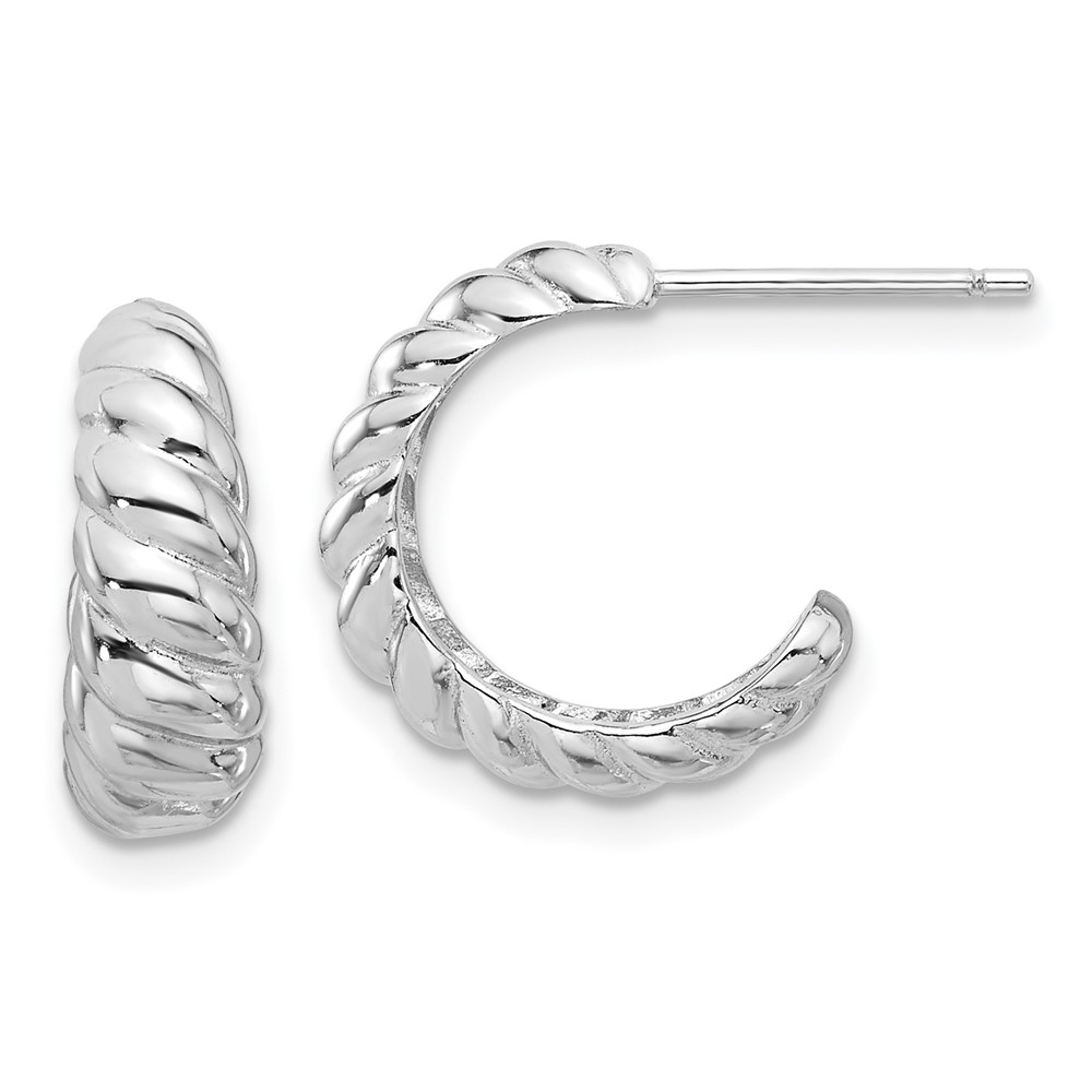 Sterling Silver Rhodium-plated Scalloped Post Hoop Earrings (QE16996)