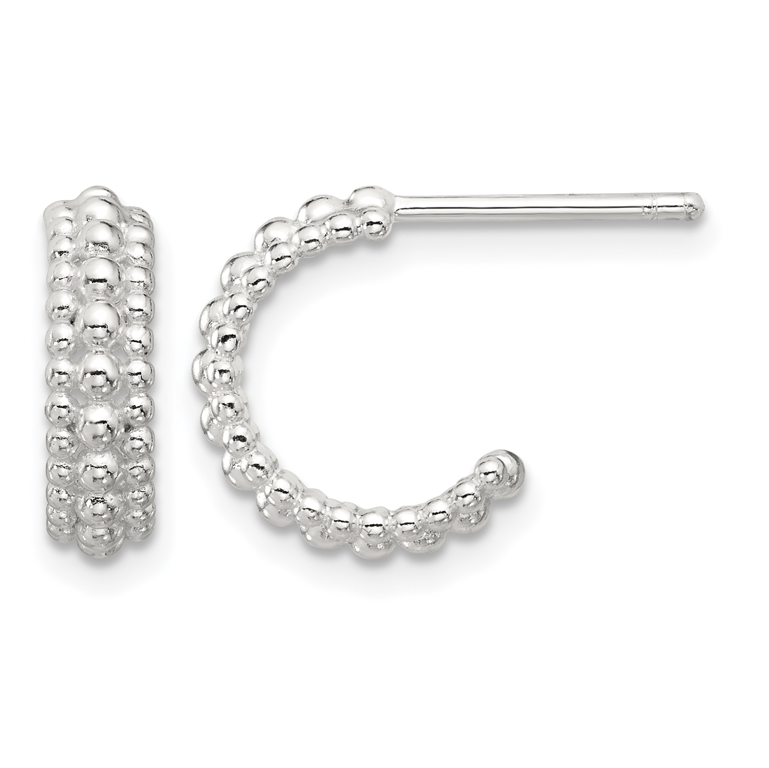 Sterling Silver E-coated Beaded C-Hoop Earrings (QE17001)