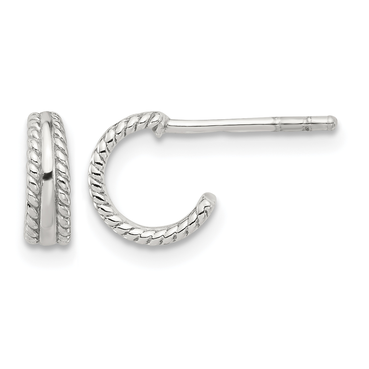 Sterling Silver E-coated Textured Edge C-Hoop Earrings (QE17002)