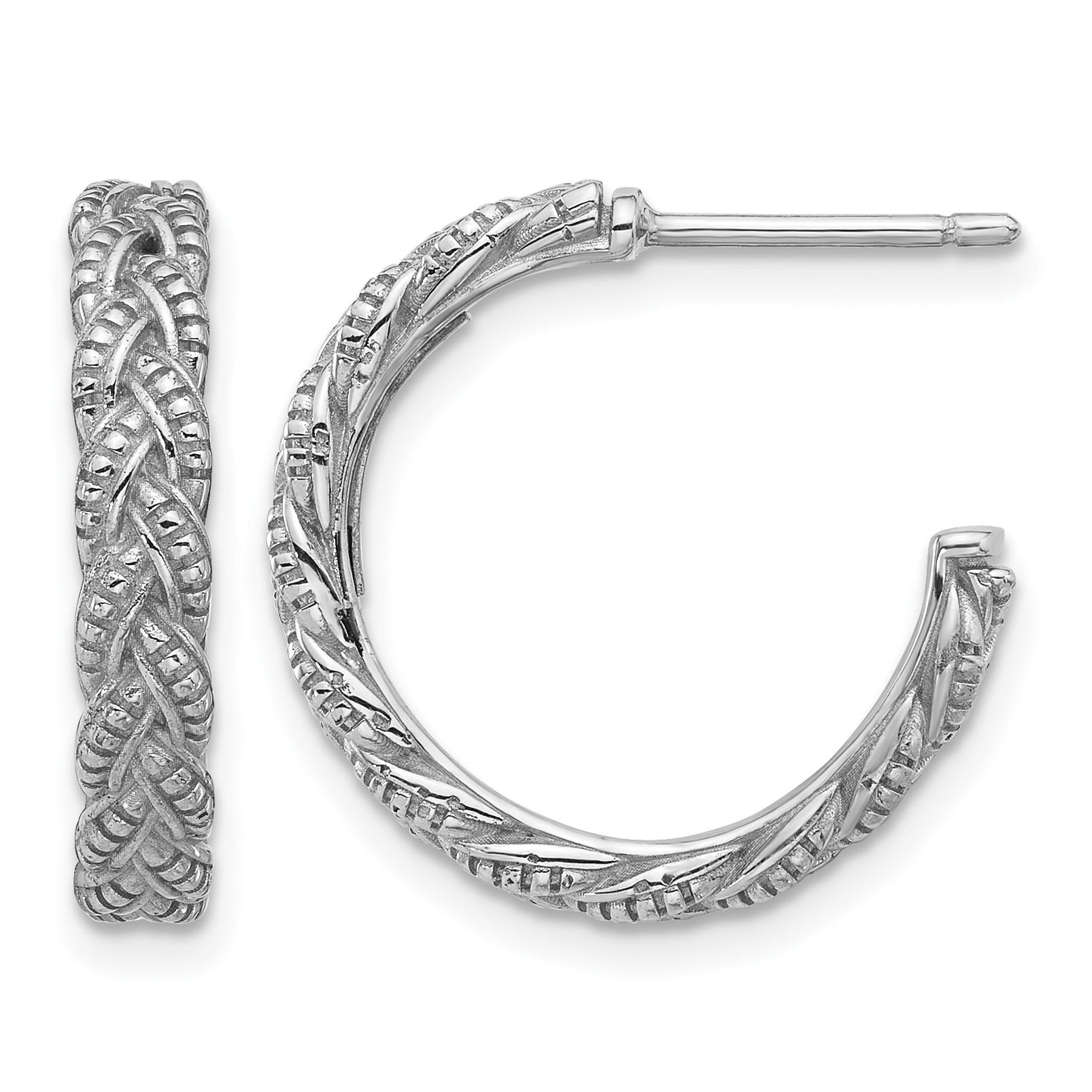 Sterling Silver Rhodium-plated Textured Braided C-Hoop Earrings (QE17004)