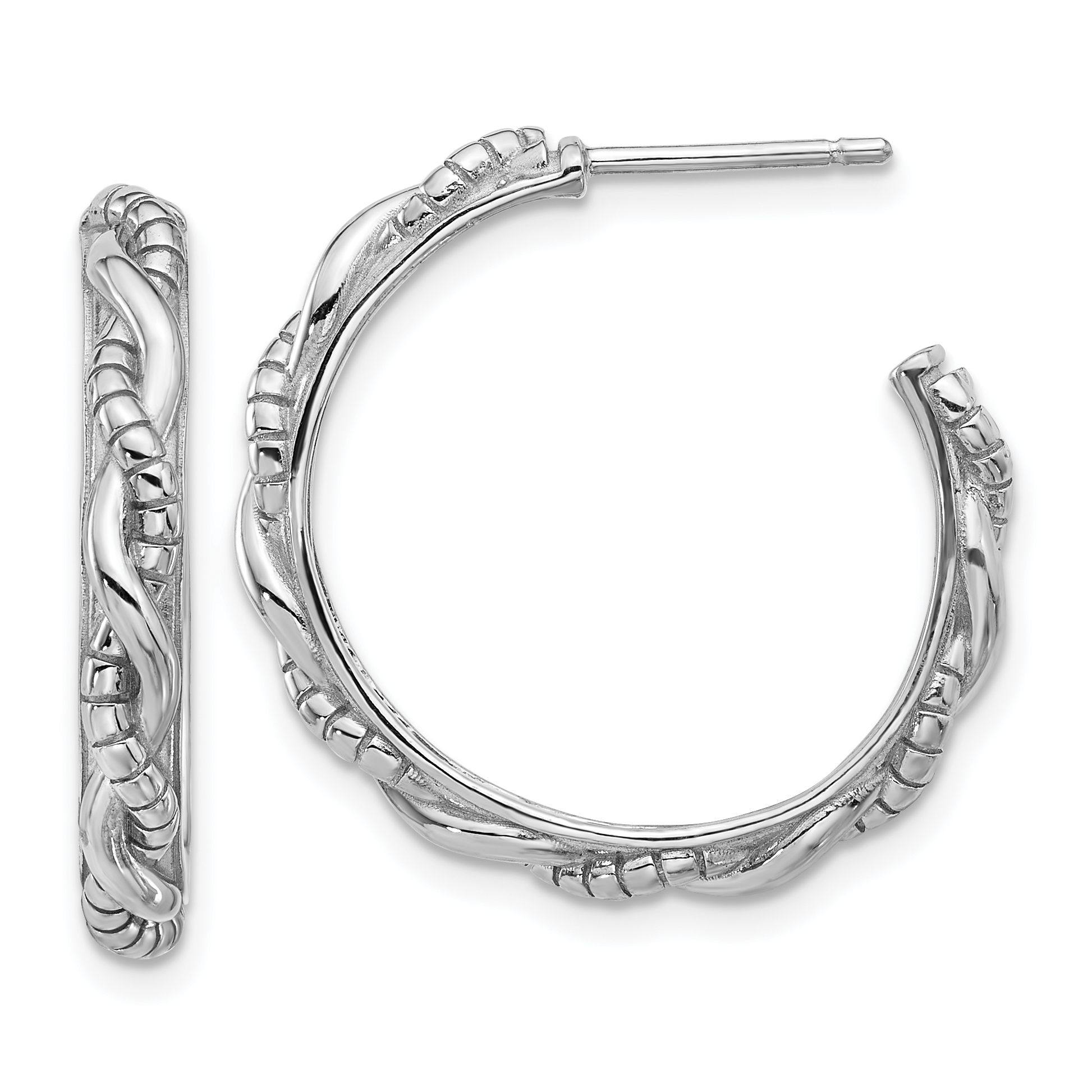 Sterling Silver Rhodium-plated Textured Twisted C-Hoop Earrings (QE17005)