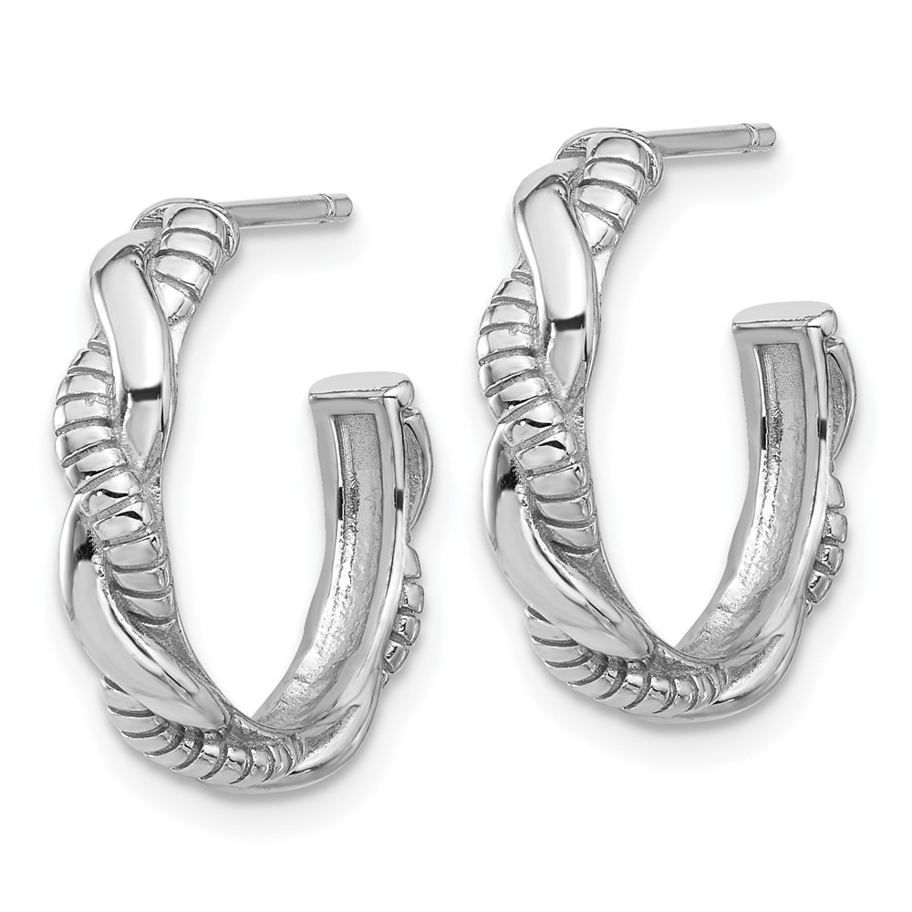 Sterling Silver Rhodium-plated Textured Twisted C-Hoop Earrings (QE17006)