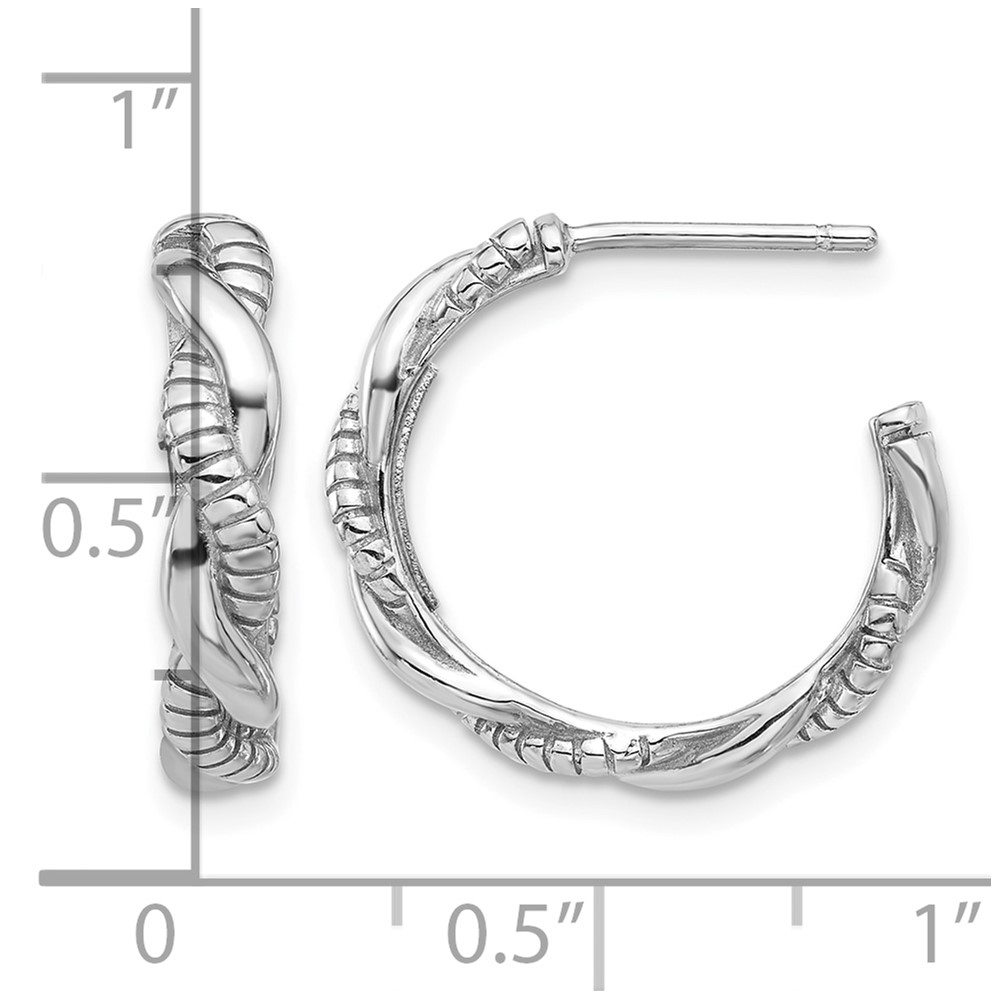 Sterling Silver Rhodium-plated Textured Twisted C-Hoop Earrings (QE17006)