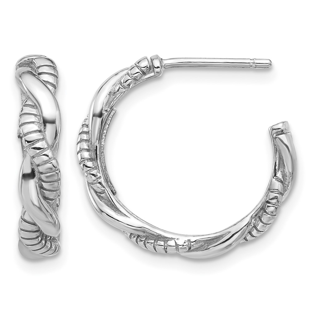 Sterling Silver Rhodium-plated Textured Twisted C-Hoop Earrings (QE17006)