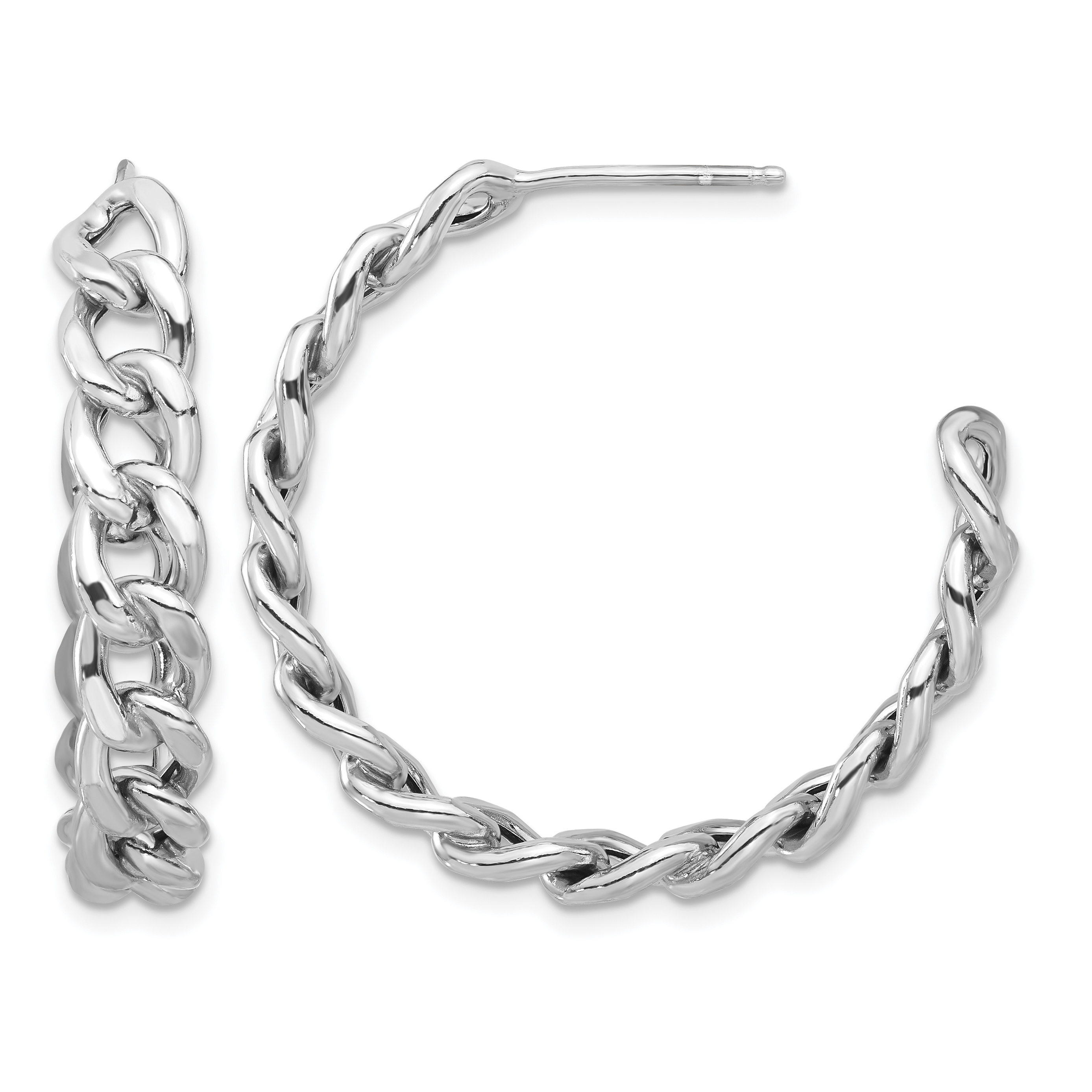 Sterling Silver Rhodium-plated Curb Link C-Hoop Earrings (QE17008)