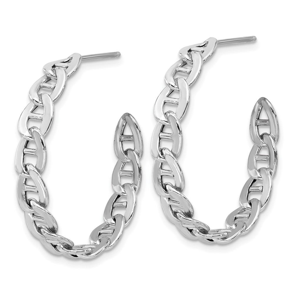 Sterling Silver Rhodium-plated Anchor Link C-Hoop Earrings (QE17009)
