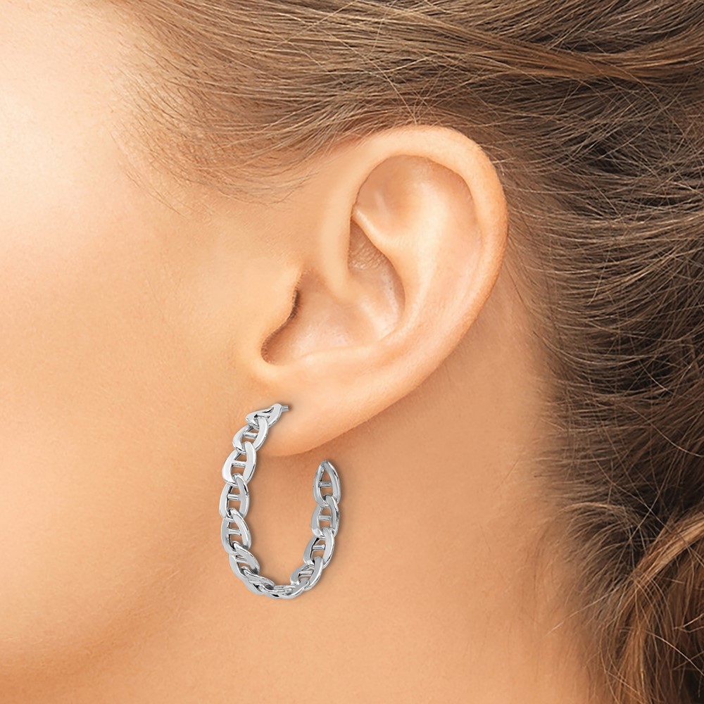 Sterling Silver Rhodium-plated Anchor Link C-Hoop Earrings (QE17009)