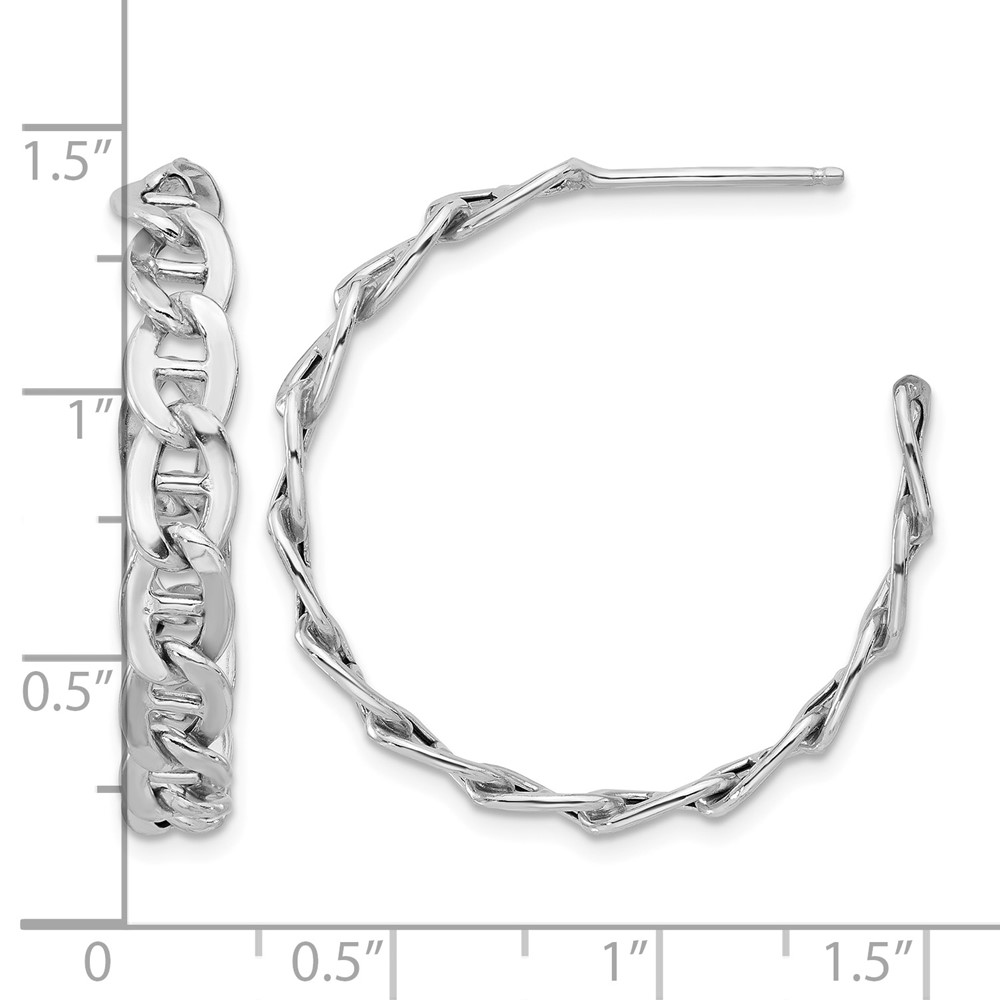 Sterling Silver Rhodium-plated Anchor Link C-Hoop Earrings (QE17009)