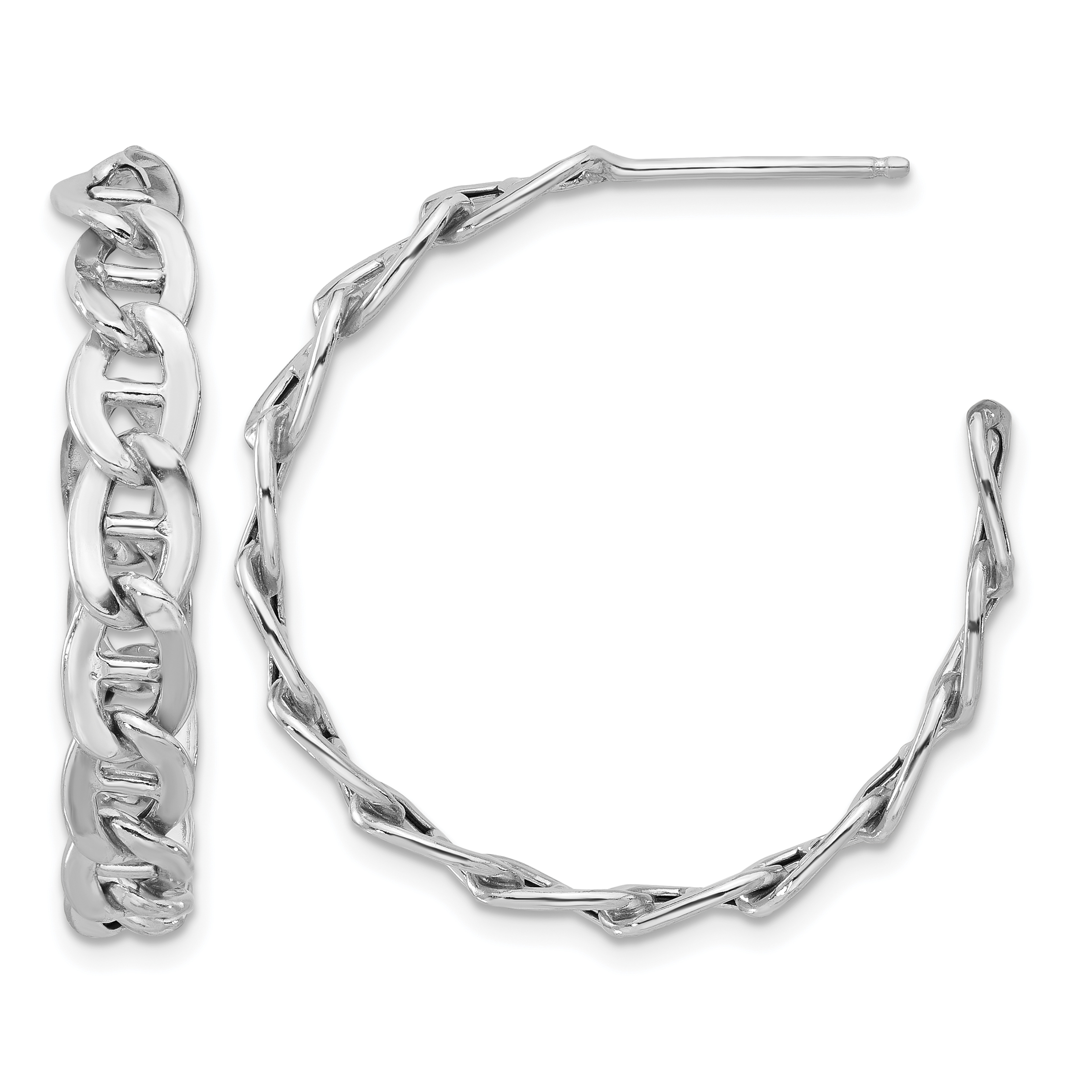 Sterling Silver Rhodium-plated Anchor Link C-Hoop Earrings (QE17009)