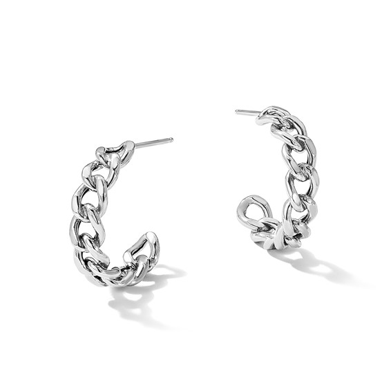 Sterling Silver Rhodium-plated Curb Link C-Hoop Earrings