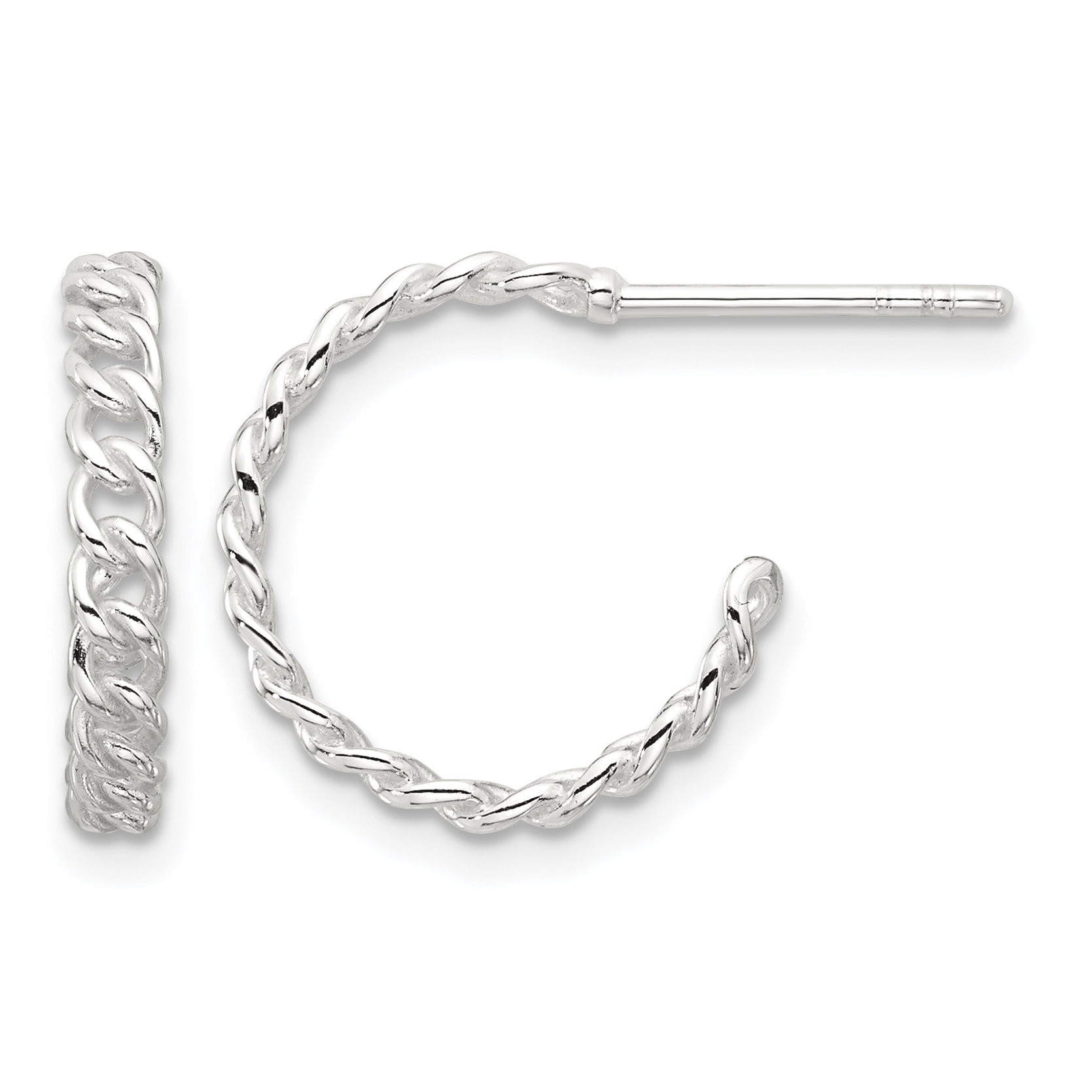 Sterling Silver E-coated Curb Link C-Hoop Earrings (QE17011)