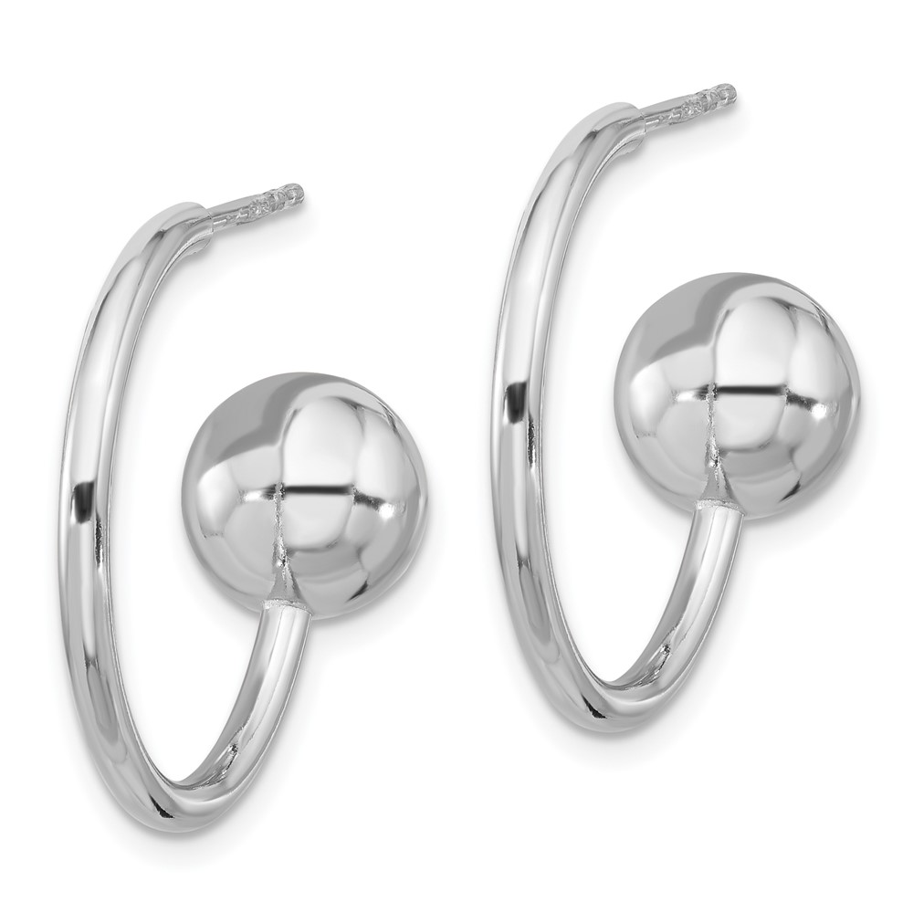Sterling Silver Rhodium-plated Polished Ball C-Hoop Post Earrings (QE17012)
