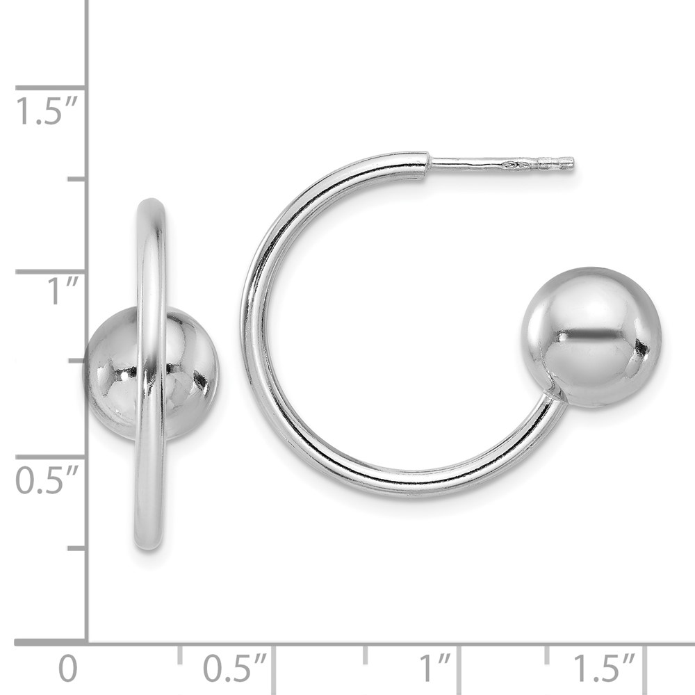 Sterling Silver Rhodium-plated Polished Ball C-Hoop Post Earrings (QE17012)