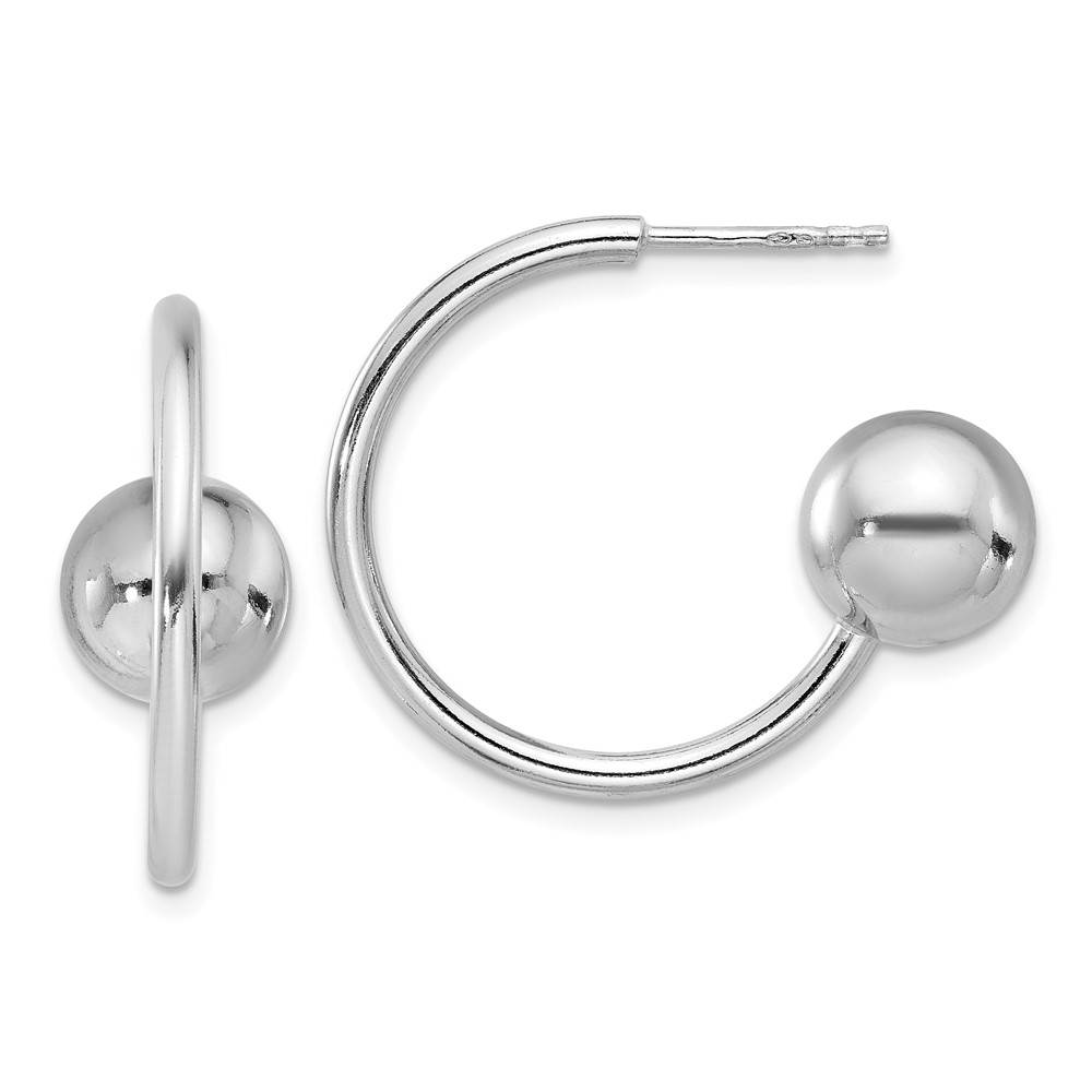 Sterling Silver Rhodium-plated Polished Ball C-Hoop Post Earrings (QE17012)