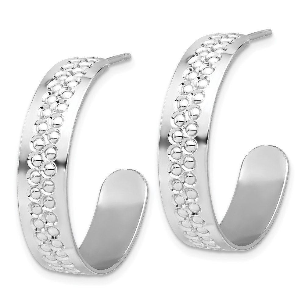 Sterling Silver Rhodium Plated Polished and Textured C-Hoop Earrings (QE17017)