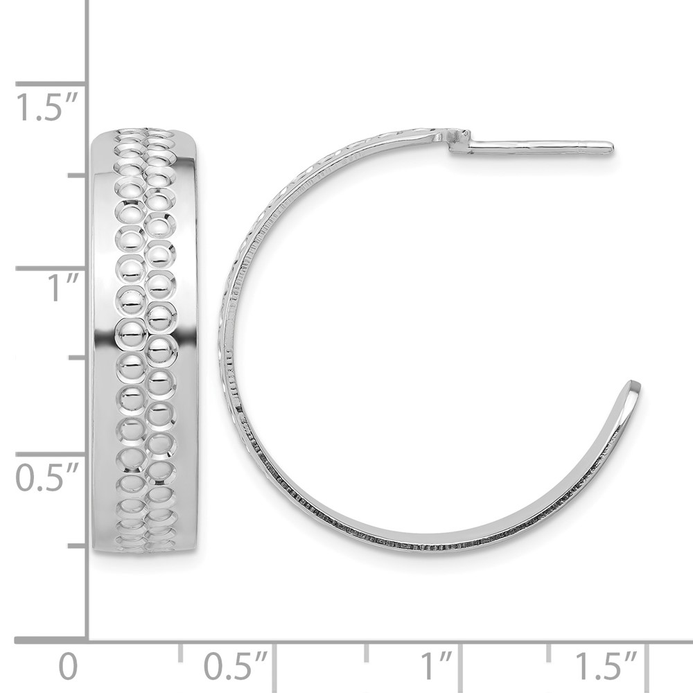 Sterling Silver Rhodium Plated Polished and Textured C-Hoop Earrings (QE17017)