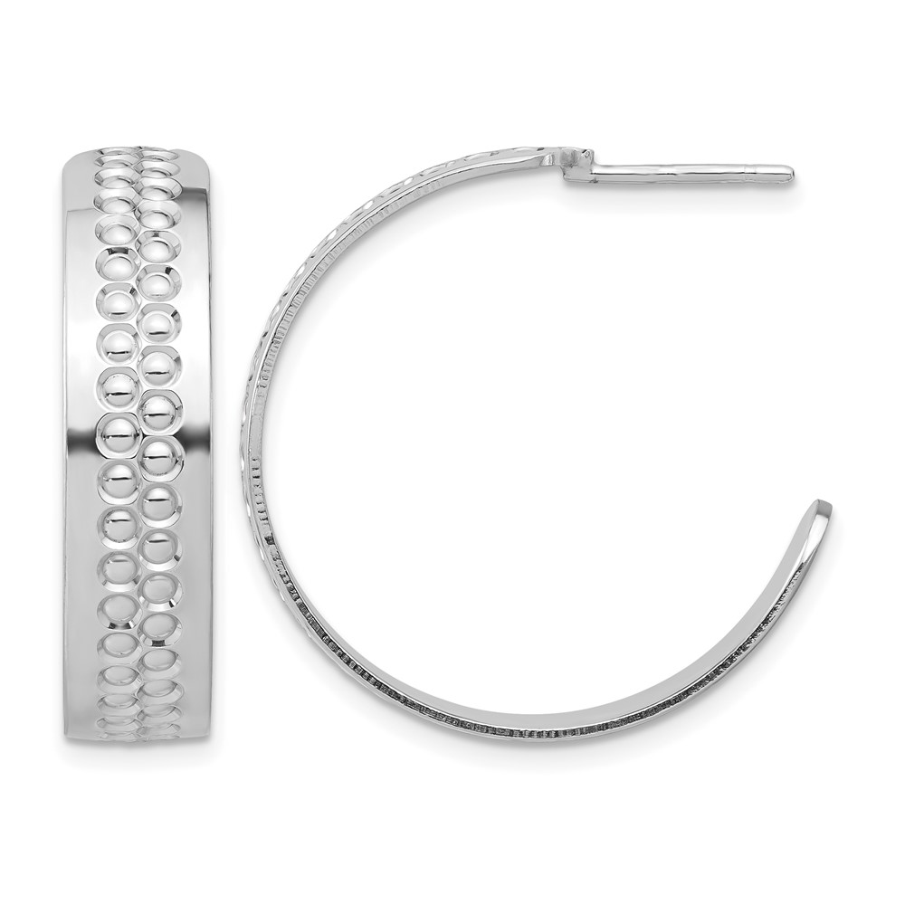 Sterling Silver Rhodium Plated Polished and Textured C-Hoop Earrings (QE17017)