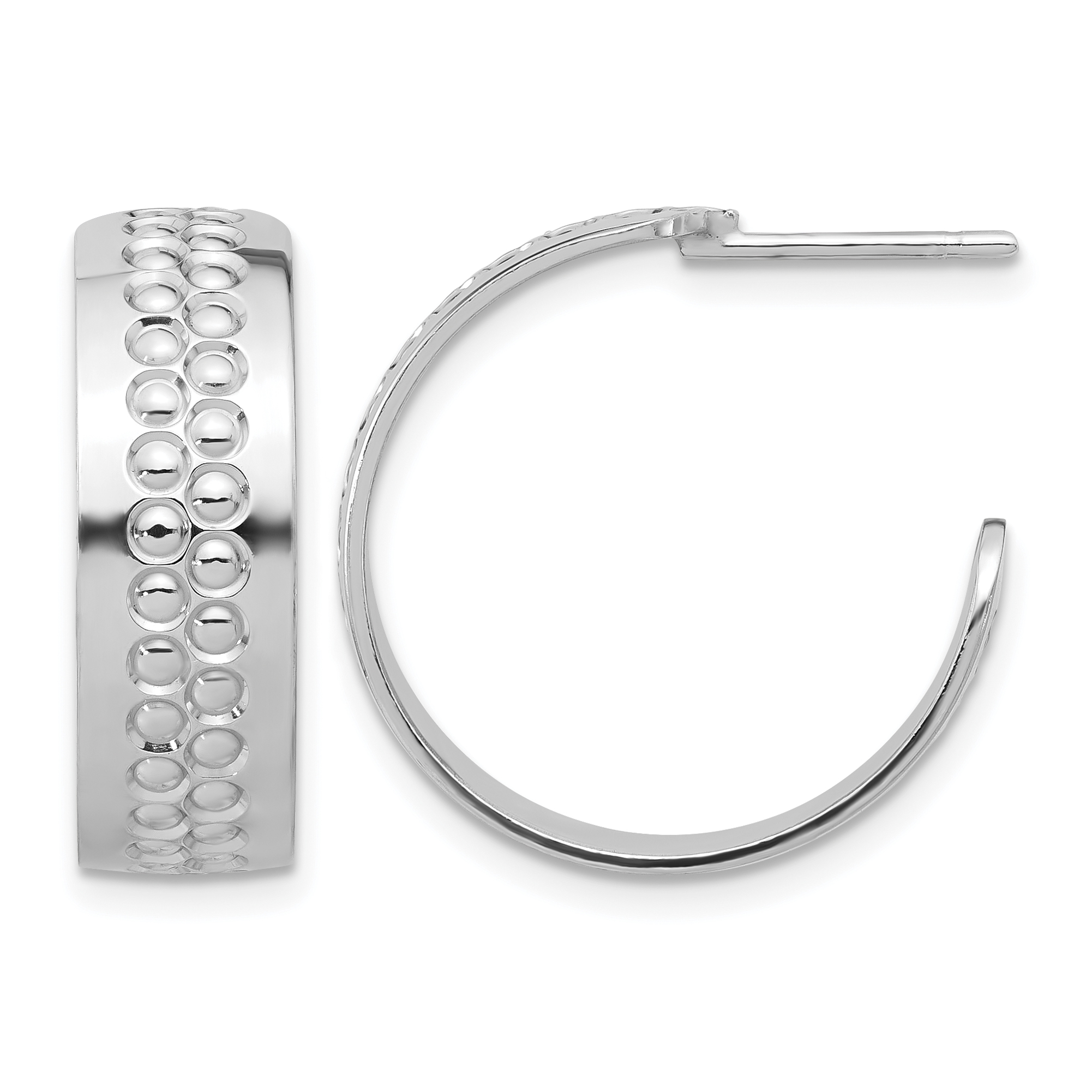 Sterling Silver Rhodium Plated Polished and Textured C-Hoop Earrings (QE17018)
