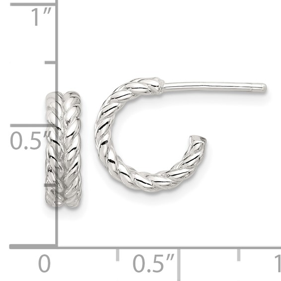 Sterling Silver E-coated Polished Braided Post C-Hoop Earrings