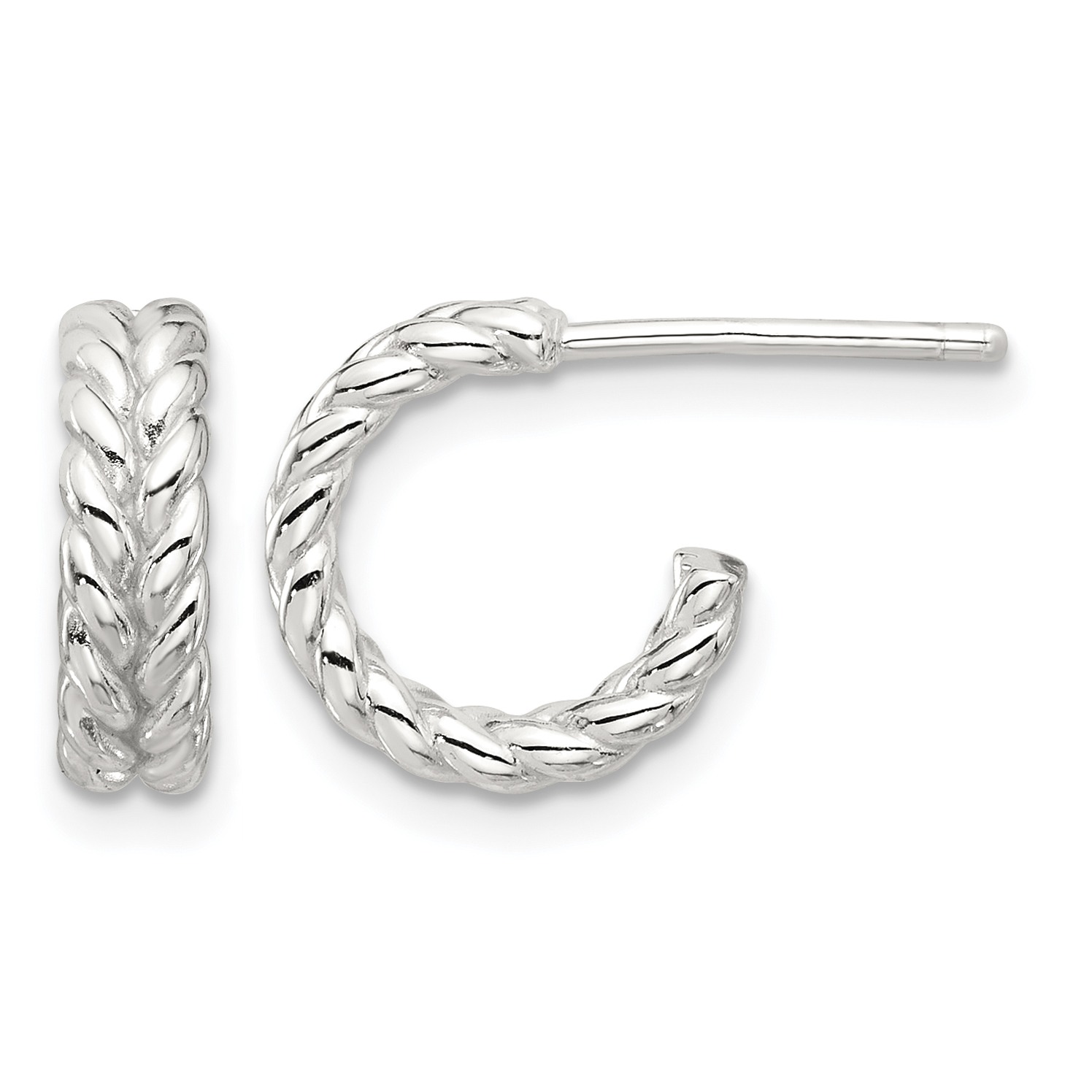 Sterling Silver E-coated Polished Braided Post C-Hoop Earrings (QE17019)
