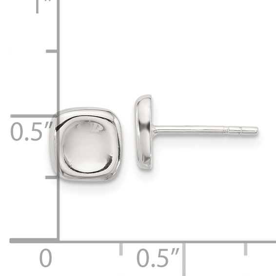 Sterling Silver Polished Wavy Puff Square Post Earrings