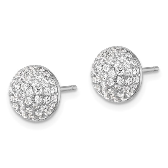 Sterling Silver Rhodium-plated Pavé CZ Domed Post Earrings
