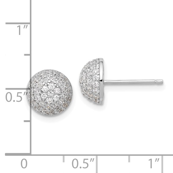 Sterling Silver Rhodium-plated Pavé CZ Domed Post Earrings