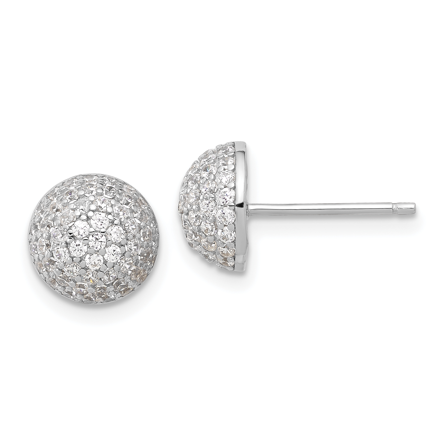 Sterling Silver Rhodium-plated PavÃ© CZ Domed Post Earrings (QE17030)