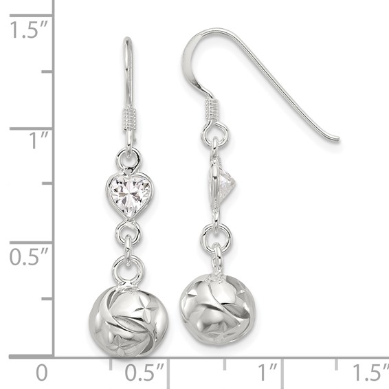 Sterling Silver Polished CZ Knot Dangle Shepherd Hook Earrings