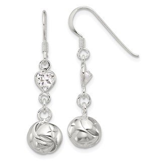 Sterling Silver Polished CZ Knot Dangle Shepherd Hook Earrings
