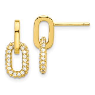 Sterling Silver CZ Oval Dangle Post Earrings