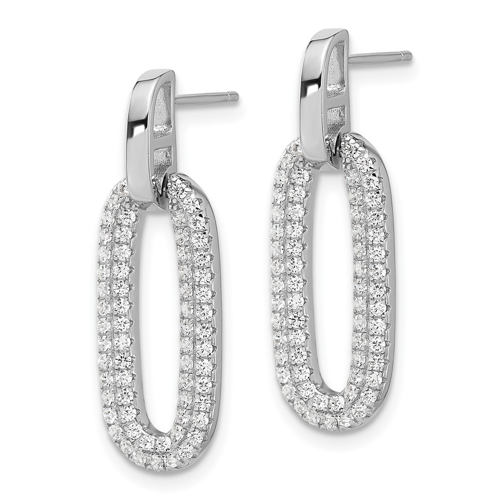 Sterling Silver Rhodium-plated Micro Pave CZ Post Dangle Earrings (QE17035)