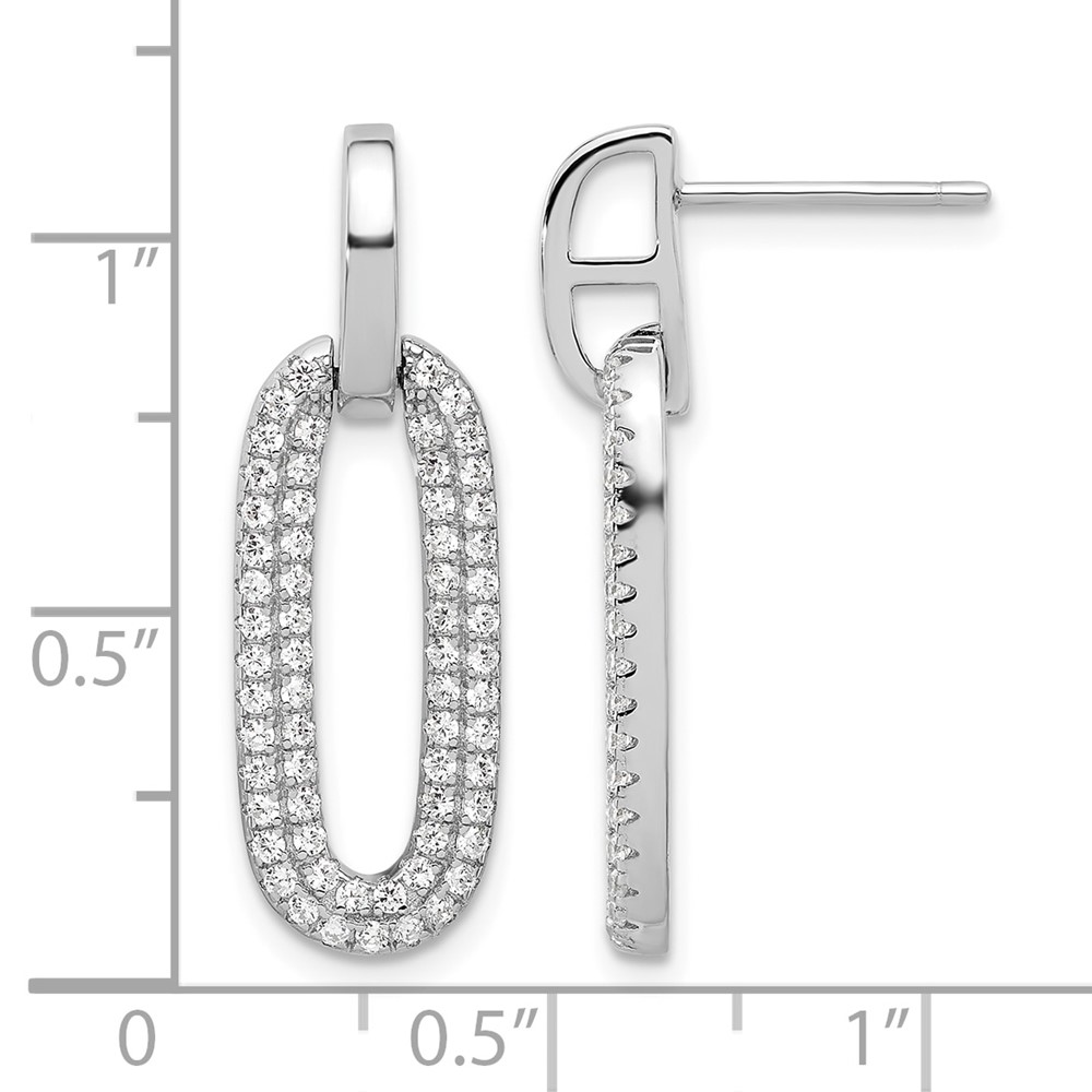 Sterling Silver Rhodium-plated Micro Pave CZ Post Dangle Earrings (QE17035)