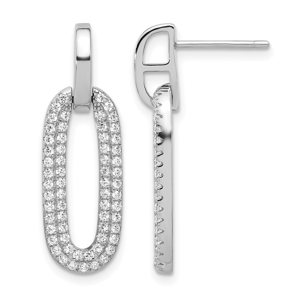 Sterling Silver Rhodium-plated Micro Pave CZ Post Dangle Earrings (QE17035)