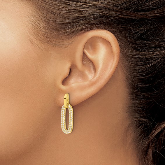 Sterling Silver CZ Oval Dangle Post Earrings