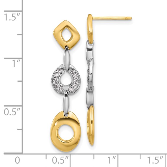Sterling Silver Rhodium-plated Gold-tone Polished CZ Post Dangle Earrings