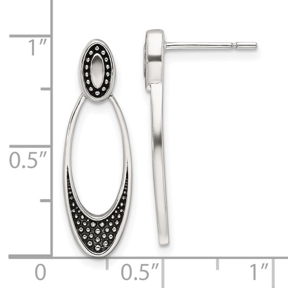 Sterling Silver Polished and Antiqued Oval Post Earrings